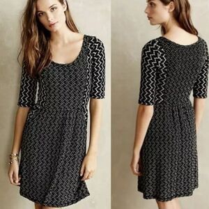 Anthropologie Saturday Sunday Black White Textured Dress 1/2 Sleeves Medium